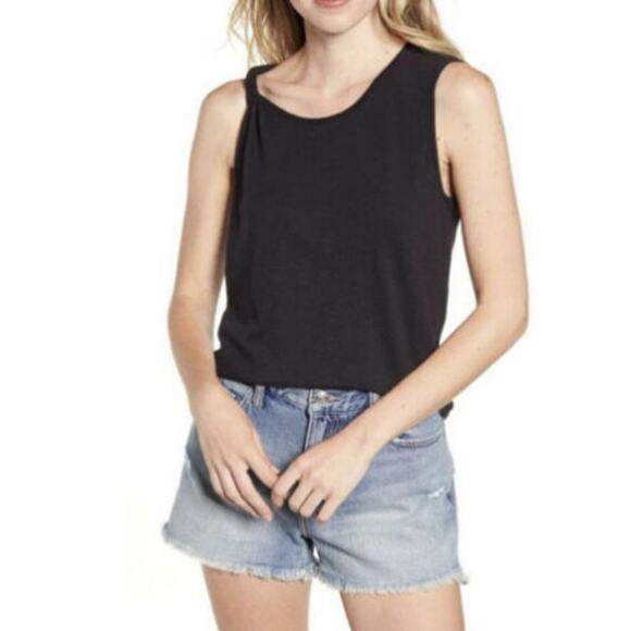 NWT Current/Elliot Black The Tied Up Muscle Linen Blend Tank Top Size 0 FLAW - Picture 2 of 14